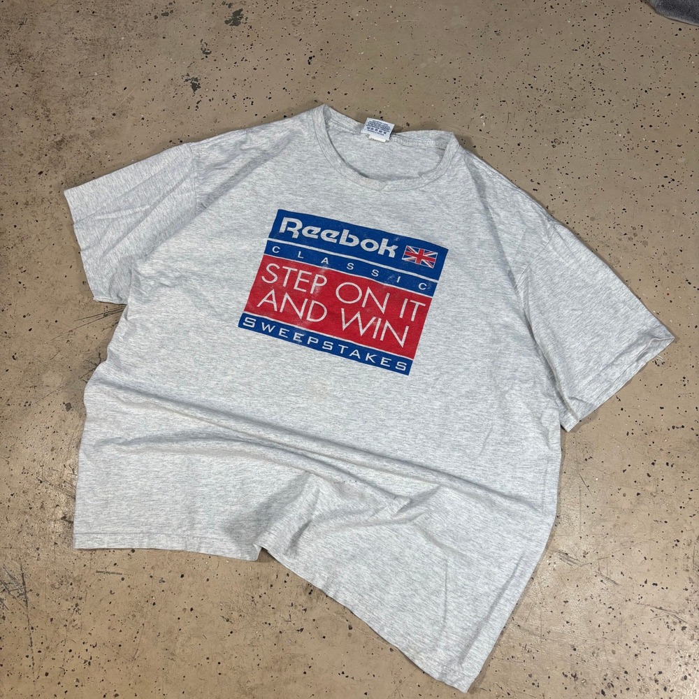Vintage Reebok Classic Step On It And Win T Shirt Gray XXL Made in USA‎ Graphic
